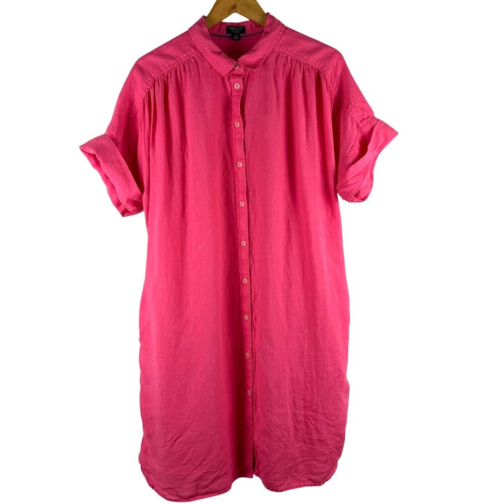 J. Crew Baird McNutt Irish linen Pink Relaxed short sleeve shirt dress Womens XL